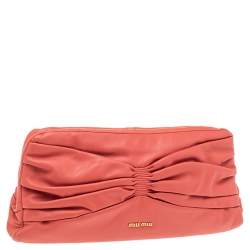 Miu Miu Coral Orange Leather Bow Kiss Lock Clutch
