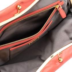 Miu Miu Coral Orange Leather Bow Kiss Lock Clutch