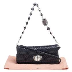 Miu Miu Dark Blue Matelassé Leather Crystal Shoulder Bag