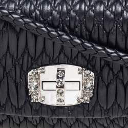 Miu Miu Dark Blue Matelassé Leather Crystal Shoulder Bag