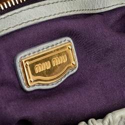 Pre Owned Miu Miu Light Olive Leather Gathered Tote