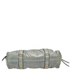 Pre Owned Miu Miu Light Olive Leather Gathered Tote