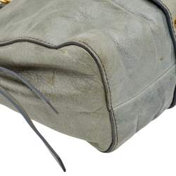 Pre Owned Miu Miu Light Olive Leather Gathered Tote