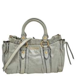 Pre Owned Miu Miu Light Olive Leather Gathered Tote