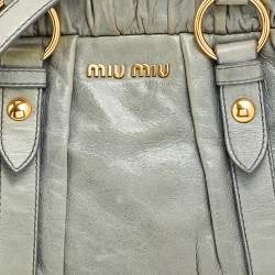 Pre Owned Miu Miu Light Olive Leather Gathered Tote