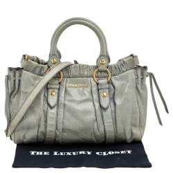Pre Owned Miu Miu Light Olive Leather Gathered Tote