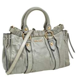 Pre Owned Miu Miu Light Olive Leather Gathered Tote