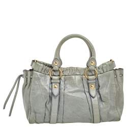 Pre Owned Miu Miu Light Olive Leather Gathered Tote