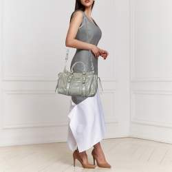 Pre Owned Miu Miu Light Olive Leather Gathered Tote