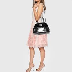 Pre Owned Miu Miu Black Patent Leather Double Zip Bowling Shoulder Bag