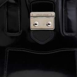 Pre Owned Miu Miu Black Patent Leather Double Zip Bowling Shoulder Bag