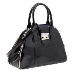 Pre Owned Miu Miu Black Patent Leather Double Zip Bowling Shoulder Bag