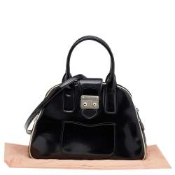 Pre Owned Miu Miu Black Patent Leather Double Zip Bowling Shoulder Bag