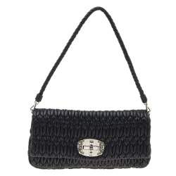 Pre Owned Miu Miu Black Matelassé Nappa Leather Crystal Shoulder Bag