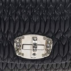 Pre Owned Miu Miu Black Matelassé Nappa Leather Crystal Shoulder Bag