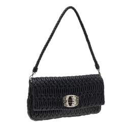 Pre Owned Miu Miu Black Matelassé Nappa Leather Crystal Shoulder Bag