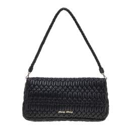 Pre Owned Miu Miu Black Matelassé Nappa Leather Crystal Shoulder Bag
