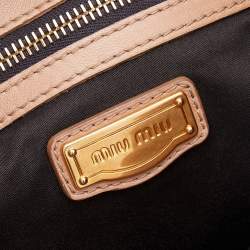Pre Owned Miu Miu Beige Matelassé Leather Coffer Two Way Satchel