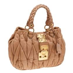 Pre Owned Miu Miu Beige Matelassé Leather Coffer Two Way Satchel