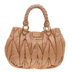 Pre Owned Miu Miu Beige Matelassé Leather Coffer Two Way Satchel