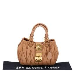 Pre Owned Miu Miu Beige Matelassé Leather Coffer Two Way Satchel