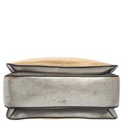 Miu Miu Silver/Gold Madras Leather Push Lock Tote