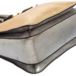 Miu Miu Silver/Gold Madras Leather Push Lock Tote