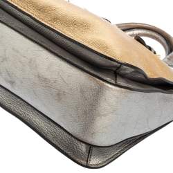 Miu Miu Silver/Gold Madras Leather Push Lock Tote