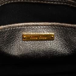 Miu Miu Silver/Gold Madras Leather Push Lock Tote