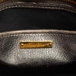 Miu Miu Silver/Gold Madras Leather Push Lock Tote