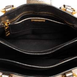 Miu Miu Silver/Gold Madras Leather Push Lock Tote