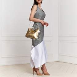 Miu Miu Silver/Gold Madras Leather Push Lock Tote