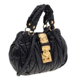 Pre Owned Miu Miu Black Matelassé Leather Bauletto Aperto Shoulder Bag