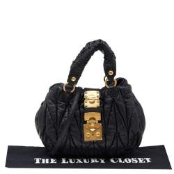 Pre Owned Miu Miu Black Matelassé Leather Bauletto Aperto Shoulder Bag