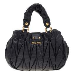 Pre Owned Miu Miu Black Matelassé Leather Bauletto Aperto Shoulder Bag