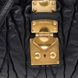 Pre Owned Miu Miu Black Matelassé Leather Bauletto Aperto Shoulder Bag