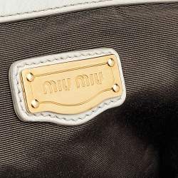 Pre Owned حقيبة ساتشل ميو ميو إطار معدن جلد بيج فاتح