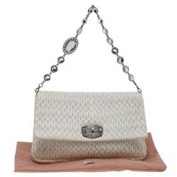 Pre Owned Miu Miu White Matelassé Leather Crystal Embellished Shoulder Bag