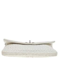 Pre Owned Miu Miu White Matelassé Leather Crystal Embellished Shoulder Bag
