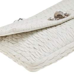 Pre Owned Miu Miu White Matelassé Leather Crystal Embellished Shoulder Bag