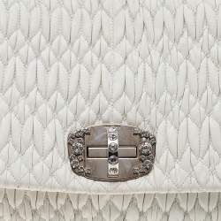 Pre Owned Miu Miu White Matelassé Leather Crystal Embellished Shoulder Bag
