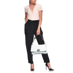 Pre Owned Miu Miu White Matelassé Leather Crystal Embellished Shoulder Bag