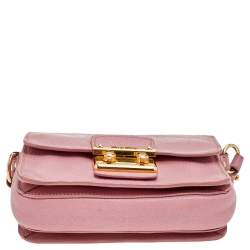 Miu Miu Pink Madras Leather Pushlock Top Handle Bag