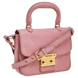 Miu Miu Pink Madras Leather Pushlock Top Handle Bag