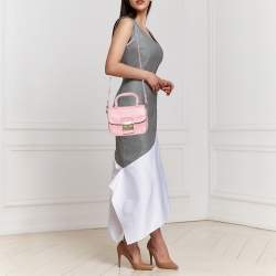Miu Miu Pink Madras Leather Pushlock Top Handle Bag