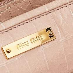 Pre Owned Miu Miu Beige Croc Embossed Patent Leather Crossbody Bag