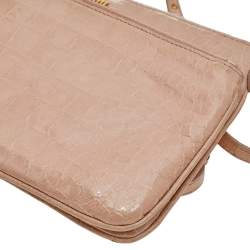 Pre Owned Miu Miu Beige Croc Embossed Patent Leather Crossbody Bag