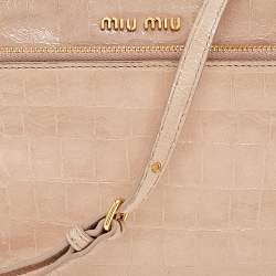 Pre Owned Miu Miu Beige Croc Embossed Patent Leather Crossbody Bag