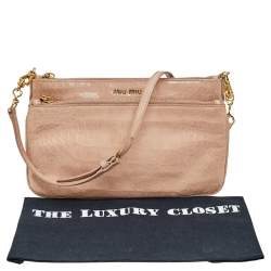 Pre Owned Miu Miu Beige Croc Embossed Patent Leather Crossbody Bag