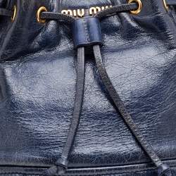Pre Owned Miu Miu Blue Vitello Shine Leather Drawstring Bucket Bag